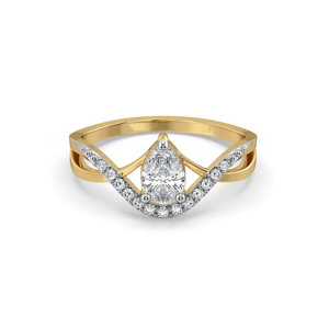 Anillo de compromiso con diamante talla pera, oro amarillo, diseño geométrico, estilo romántico para mujer - Product Image 1