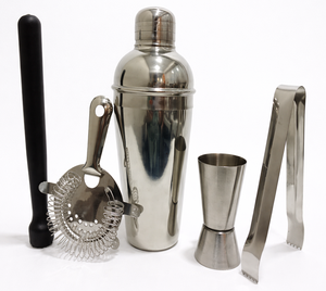 Juego de Herramientas Premium de Acero Inoxidable para Preparar Cócteles con Coctelera, Cuchara, Medidor, Muddler de PVC, Pinzas para Hielo y Colador - Product Image 1
