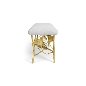 saleem international 2026 Luxury Upholstered <b>Bench</b> with Gold <b>Metal</b> Ginkgo Leaf Base Decorative Entryway or Bedroom Seating - Product Image 4