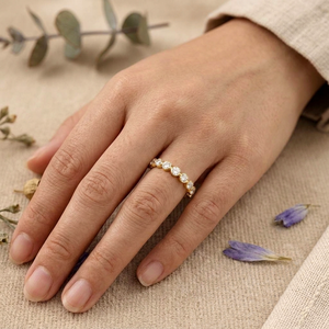 Anillo de Boda de Diamantes Redondos, Anillo Apilable de Oro para Aniversario, para Mujer - Product Image 2