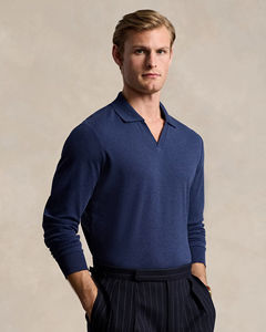 <b>Men's</b> Long Sleeve Knitted Polo <b>Shirt</b> Casual Solid Color Breathable Cotton Regular Fit polo <b>shirt</b> - Product Image 3