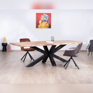 Mesa de comedor de alta gama Vandana Ivory Shape con tablero de madera gruesa y patas metálicas 3D, 240 cm - Product Image 1