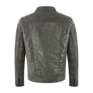 Chaqueta de Cuero Estilo Trucker para Hombre, Color Gris, Cuero de Búfalo Vintage, Chaqueta de Cuero Genuino Desgastado, Fabricante OEM ODM, Venta al Por Mayor, Marca Privada - Product Image 3