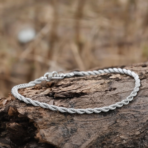Collar de Cadena de Cuerda de Plata de Ley 925 con Baño de Rodio de 4 mm y 20 Pulgadas - Product Image 3