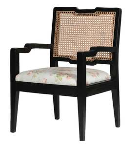 Fauteuil traditionnel en bois avec dossier en rotin et revêtement floral, chaise de salon, structure en bois massif faite à la main - Product Image 3