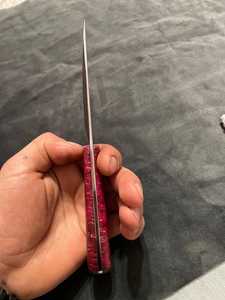 Cuchillo de Acero de Damasco Forjado a Mano con Mango Rosa, Hoja de Punta Caída, Cuchillo de Bolsillo de 0.6mm de Grosor, Diseño de Una Sola Pieza - Product Image 2