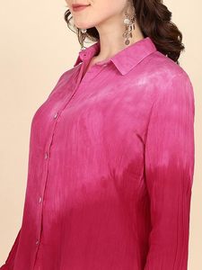 Chemise décontractée pour femme Maaesa en coton, faite à la main, tie-dye, col ouvert, manches longues, coupe classique - Product Image 4