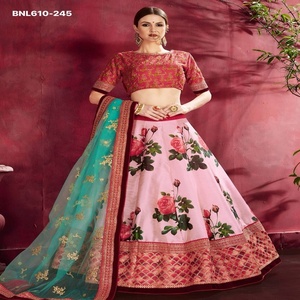 Ocassional Wear Modern Design <b>Art</b> Silk with <b>Sequins</b> Embroidery with Floral Print Lehenga-Choli & Dupatta Set Indian Supplier - Product Image 1