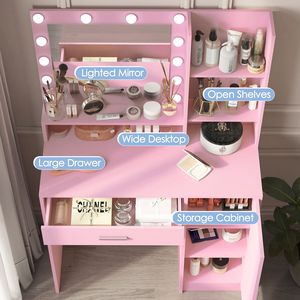 Specchio da Trucco con Luce a Tre Livelli, 3 Modalità di Illuminazione, Luminosità Regolabile, Grande Cassetto, Scrivania Vanity con Tre Livelli di Stoccaggio - Product Image 6