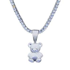 Collar con Colgante de Oso de Moissanita, Chapado en Oro de 18K, Diseño de Oso con Cristales, Regalo de Lujo con Diseño de Animal de Dibujos Animados para Mujeres, Hombres, Unisex - Product Image 1