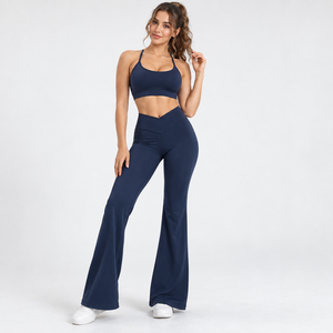 Pantalones de Yoga de Cintura Alta Azul Marino con Cinturón, Ajustados, de Color Sólido, Tejido Elástico de Secado Rápido para Fitness - Product Image 6