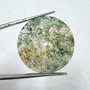 Esfera de Reloj de Ágata Musgosa Natural de 28.50mm Verde/Blanco, 1mm de Grosor, Corte Plano, Orificio Central de 2mm, Clásica, Elegante, Vintage, de Lujo - Product Image 3