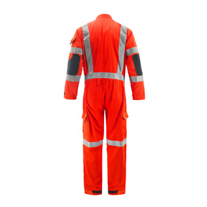 Combinaison de travail industrielle haute visibilité jaune et bleue bicolore, imperméable, réfléchissante, avec éclairage LED de sécurité, conforme à la norme ANSI Classe 2 - Product Image 2