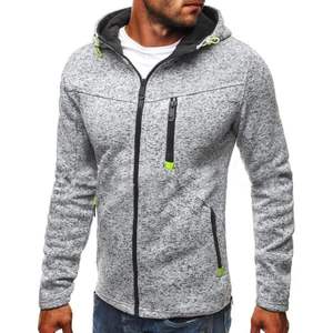 Sweat-shirt à capuche zippé pour homme, en maille chinée, avec poches zippées, vêtements de sport personnalisés pour la salle de sport et l'entraînement - Product Image 2
