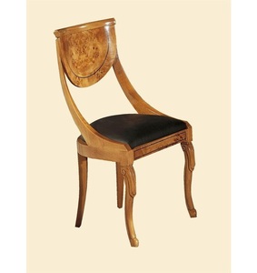 Silla de Comedor de Madera de Burl Hecha a Mano de Lujo, Respaldo Curvo Elegante, Asiento Tapizado en Cuero Negro - Product Image 1