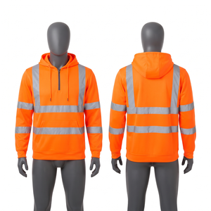 Premium 330gsm 100% Cotton Interlock Zip-Up Autumn <b>Hi</b> <b>Vis</b> <b>Orange</b> Work <b>Hoodie</b> Reflective Tape Custom Embroidery Print Logo - Product Image 1