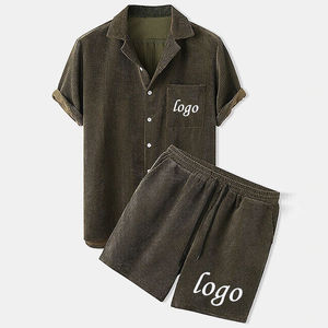 OEM Custom Summer Wear Solid Mens Corduroy Shirts <b>Shorts</b> Set Mens Custom Two Piece Men Shirt and <b>Short</b> Sets - Product Image 3