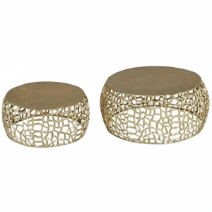 โต๊ะกาแฟทรงกลมสีทองหรูหราทันสมัย ดีไซน์ลายฉลุโลหะ โต๊ะกลางห้องนั่งเล่น โต๊ะสำนักงานลายปะการัง - Product Image 5