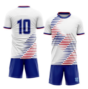 Ensemble de maillots de football personnalisables pour hommes, blanc, bleu, rouge, imprimé géométrique, manches courtes, respirant, polyester, uniforme toutes saisons - Product Image 4