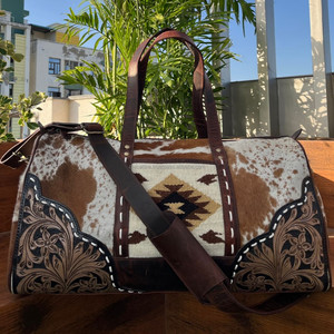 Bolsa DE EQUIPAJE DE VIAJE grande de cuero genuino bolsa de equipaje de viaje Boho de fin de semana de cuero grande bolsa de lona azteca occidental - Product Image 2