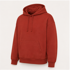 เสื้อฮู้ดดี้ทรงบ็อกซี่ผู้ชายสีแดงอิฐแบบปรับแต่งได้ พร้อมเชือกผูกแบบโทนสีเดียวกัน กระเป๋าจิงโจ้ ผ้าเฟรนช์เทอร์รี่เนื้อนุ่ม รุ่น MHOOD-0019 - Product Image 3