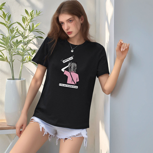 T-shirt personnalisé respirant à manches courtes en coton 100% pour femme, col rond boutonné, en velours côtelé batik uni, avec micro-étiquette personnalisée - Product Image 3