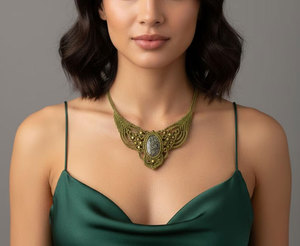 สร้อยคอไข่มุกเทียมลายดอกไม้สไตล์มินิมอลสำหรับงานปาร์ตี้ ประดับด้วยพลอยสีเขียวธรรมชาติ งานแฮนด์เมดสไตล์ชนเผ่า - Product Image 2