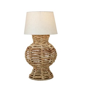 Boho Rattan Table Lamp | Eco-Friendly Woven Rope Base with Dome Fabric Shade | Hotel Use Decorative Bedside & Living Room <b>Light</b> - Product Image 3