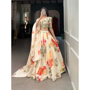 Diseño Crema Estampado Floral Lehenga Choli - Product Image 2
