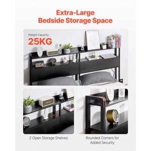 Adjustable Height <b>Headboard</b> for <b>King</b> <b>Size</b> <b>Bed</b> with 2 Shelves Storage Freestanding Charging Station Bedroom Furniture - Product Image 5