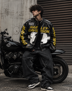 Chaqueta de Cuero Negra Unisex Extra Grande H-D, Manga Larga, Logotipo Frontal, Resistente al Viento, para Motocicleta, Bordado 3D, Impresión por Transferencia de Calor - Product Image 2