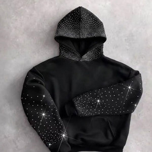 Sudadera con capucha de diamantes de imitación para hombre, estilo oscuro, con cremallera de estrella de cristal, oversize, Y2K, para hombre y mujer, de lujo, a la moda, casual - Product Image 2