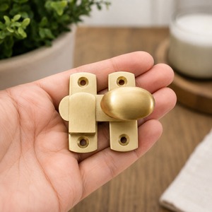 SHUBHAM Modern Handmade Brass Cabinet Turn Latch Oval Knob Furniture Lock Door Mount <b>Hardware</b> for Kitchen Bathroom Bedroom - Product Image 6
