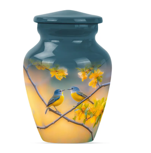 Urna Funeraria de Aluminio Blue Bird, Recipiente Conmemorativo Personalizable con Diseño Floral para Cenizas, Urna Crematoria para Adultos, Exhibición en el Hogar - Product Image 6