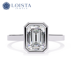 Anillo de Compromiso LOISTA con Diamante Corte Esmeralda Platino, Clásico para Mujer, Certificado GIA, Color D, Piedra Natural - Product Image 1
