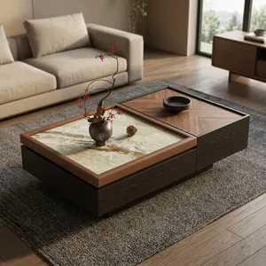 Modern Lift Top Coffee <b>Table</b> with <b>Marble</b> and Wood Finish Storage Base for Living Room Office Lounge and Home Decor - Product Image 6