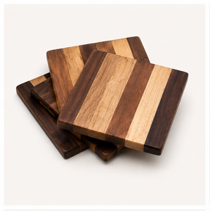 Handcrafted Striped Solid Wood Coasters Set Of 4 Premium <b>Walnut</b> and Acacia Dual-Tone Square Drink Coasters For <b>Coffee</b> <b>Table</b> Mats - Product Image 1