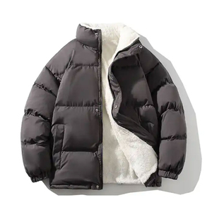 Canvas Stand Collar Front Logo <b>Thick</b> <b>Fleece</b> Winter Outdoor Men's Plus Size Puffer <b>Jacket</b> High Quality - Product Image 3