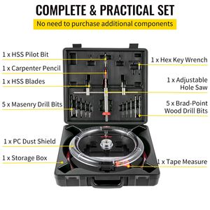 Kit di frese a tazza regolabili in metallo da 1 5/8" a 8" (da 40mm a 200mm) con 2 punte pilotanti e lame doppie per fori incassati - Product Image 3