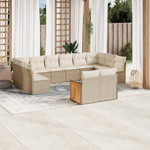 Conjunto de Sofás de Jardín de Ratán Beige para 8 Personas, Muebles de Exterior Resistentes a la Intemperie, Diseño Contemporáneo, Estructura de Madera de Teca - Product Image 1