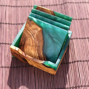 Modern Walnut Resin Coasters for <b>Coffee</b> <b>Table</b> Styling Handmade Walnut Wood <b>Epoxy</b> Coasters for Kitchen Use - Product Image 1