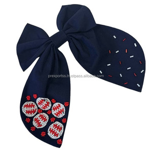 Personnalisé marine gros-grain cheveux arc Softball Baseball Cheer arc perlé Applique élastique pour queue de cheval pour les filles esprit d'équipe fête - Product Image 1