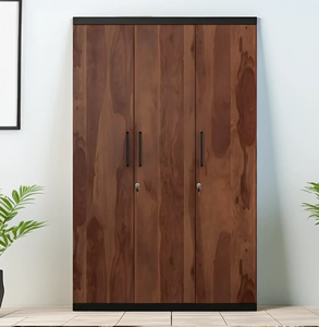 Dark walnut finish four door <b>wardrobe</b> featuring two <b>mirrored</b> center doors and horizontal slatted bottom drawers, at wholesale. - Product Image 3