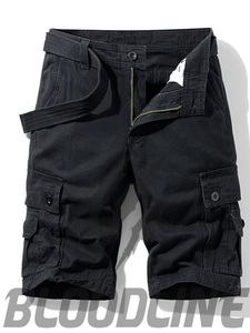 Shorts cargo pour homme, taille mi-haute, cordon de serrage, couleur unie, coton, longueur bermuda, style décontracté avec poches - Product Image 1