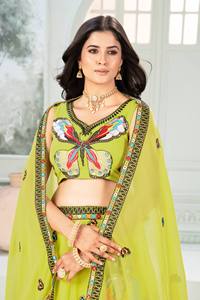 Soie de Chinon 100% Soie, travail artisanal au miroir / Styles de Lehenga Choli fusion indo-occidentale, réversible, matériaux recyclés, Ramdev - Product Image 5
