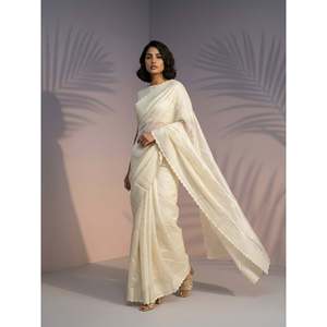Sari en soie léger et festif Elite Weaves Pure Raspberry avec bordure brodée de sequins Leheriya et blouse pour mariages - Product Image 4