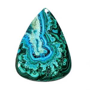 Belle pierre précieuse cabochon de poire chrysocolle de malachite naturelle 104.5 Ct. 47X36X6mm IK-232 pierre précieuse certifiée par un tiers - Product Image 3