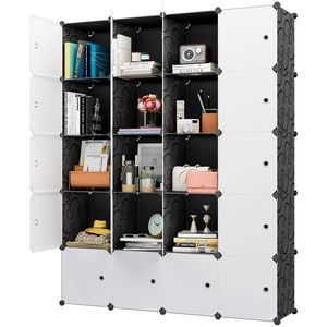 Organizzatore a Cubi Bianchi Impilabili da 20 Unità, Armadio Modulare Multifunzionale con Asta Appendiabiti e Contenitori per Stoccaggio - Product Image 3