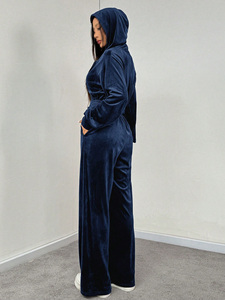 Ensemble deux pièces pour femmes, nouveau sweat à capuche en velours, sweat à capuche zippé, ensemble de survêtement personnalisé, couleur unie, tenue de luxe en velours pour l'automne - Product Image 5