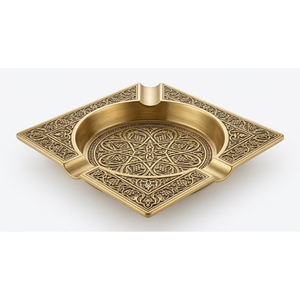 Cendrier en laiton de luxe rond avec gravure florale, accessoire décoratif antique pour la table, pour la maison - Product Image 6